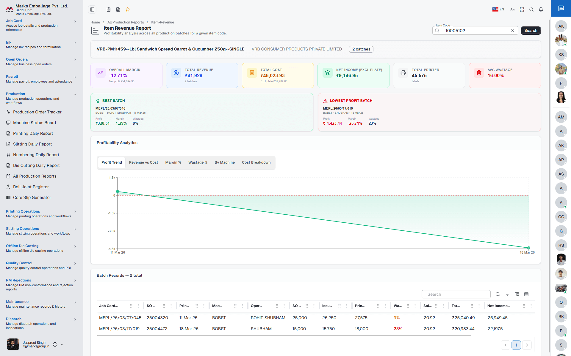 Reports · Color & waste analytics